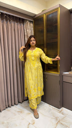 #2018 Mustard Yellow Organza Crepe Plazo Set