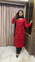 Red Viscouse salli work kurti