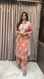 Dark Peach Noori Pure modal cut work set