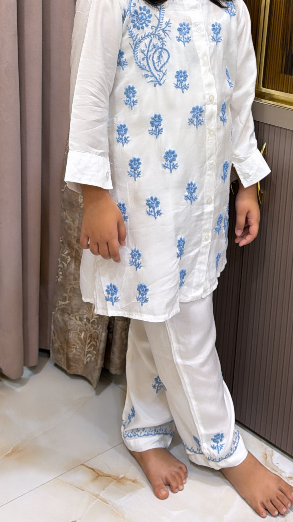 #2020 Blue Kids Rayon White with Coloured Co-Ord Set
