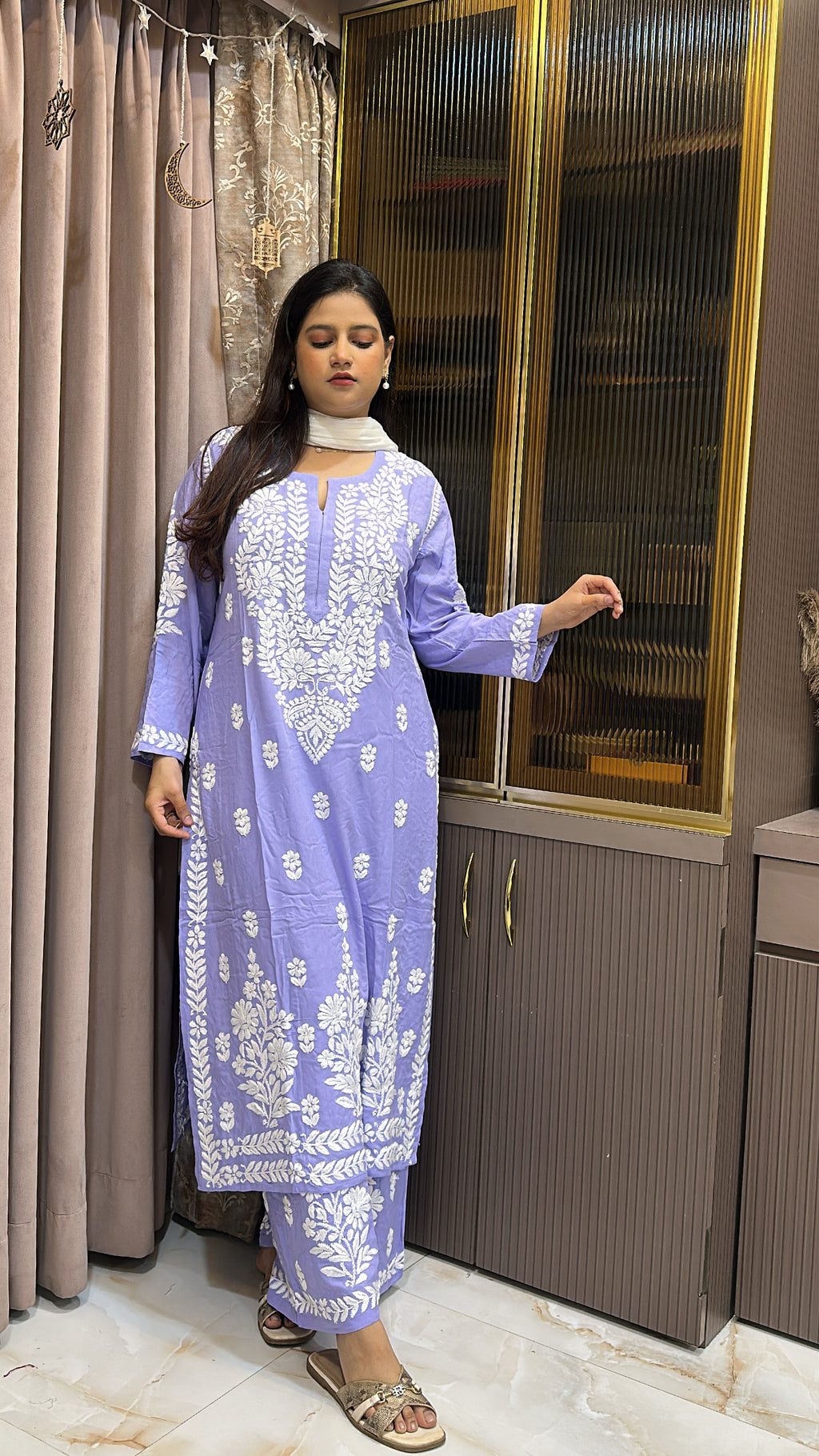 Lavender Blue Modal lucknowi Plazo Set