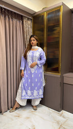 #2009 Purple Pure Rayon Lucknowi Kurti | Needlecraft Lucknowi