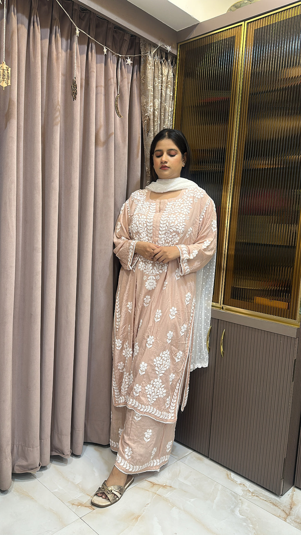 Beige Plus Size Pure Modal Plazo Set