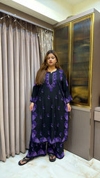 #2015 Plus Size Black & Purple Pure Rayon Lucknowi Plazo Set with Handwork
