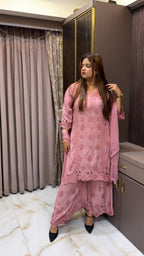#2016 Blush Pure Crepe Cutwork Lucknowi Co Ord Plazo Set