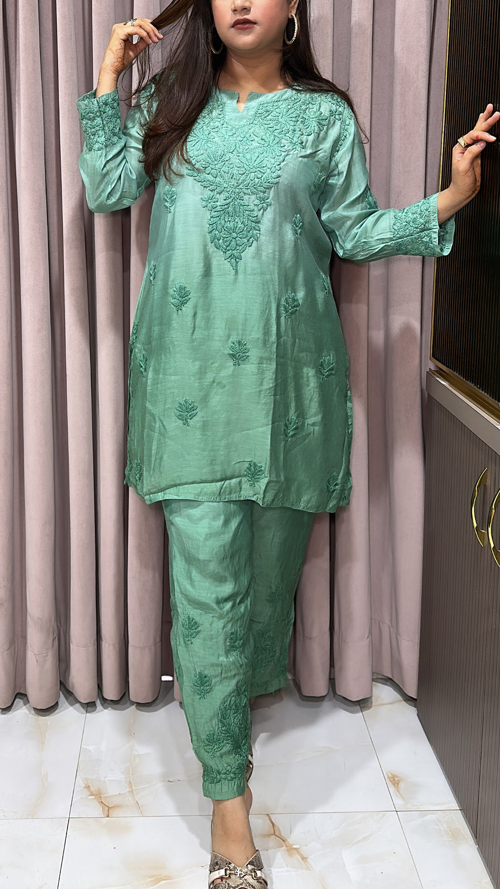 Green Muslin co ord set