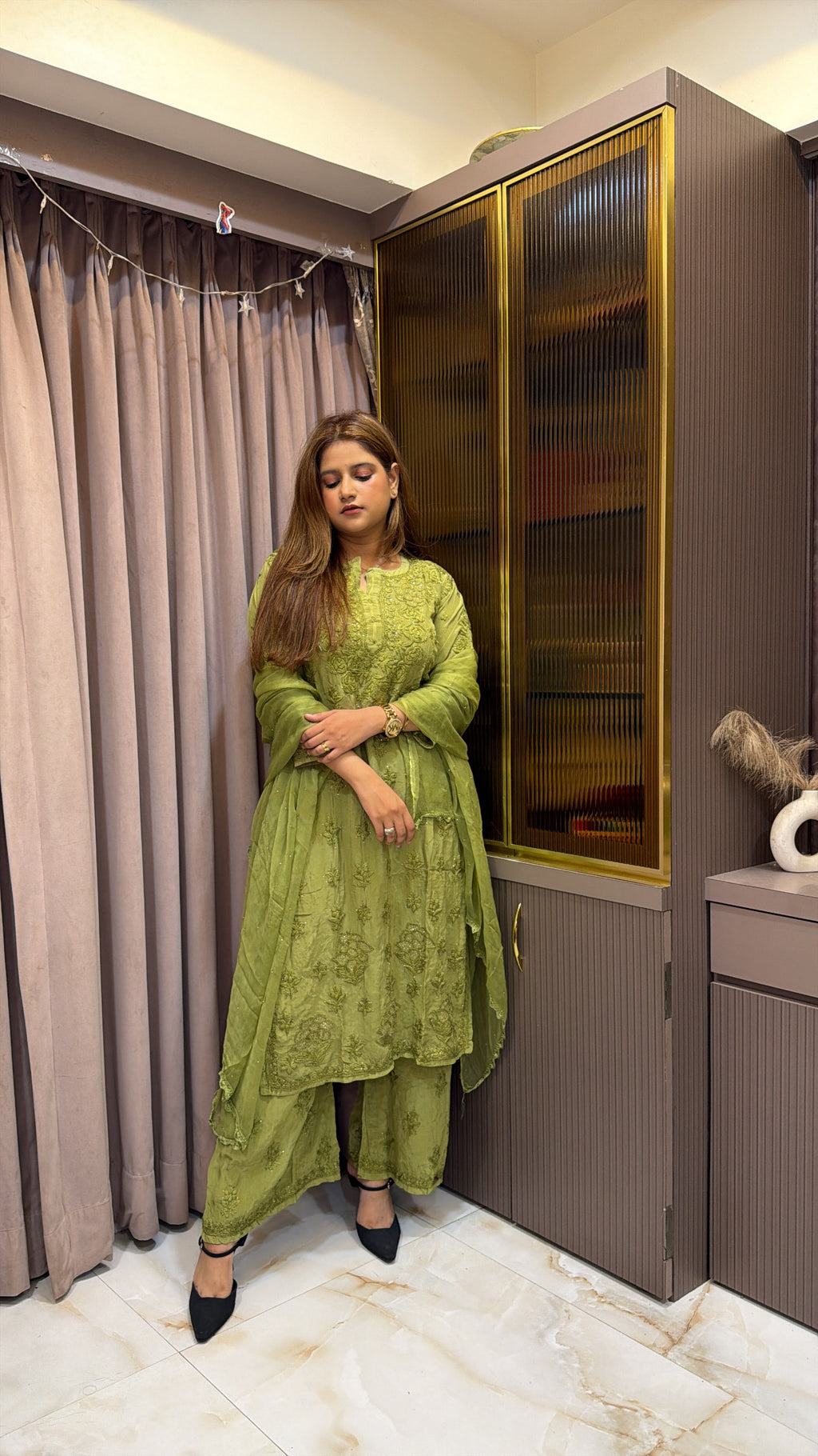 Green Pure crepe jasmin 2.0 mukesh work set