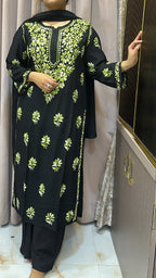 Green Semi modal coloured thread kurti