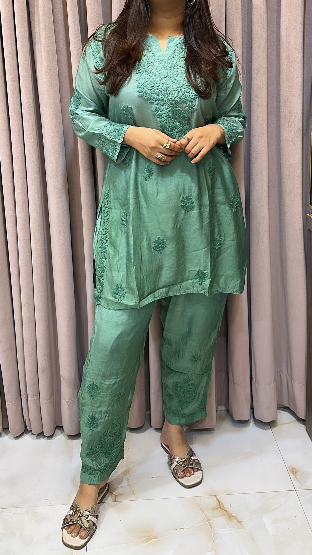 Green Muslin co ord set