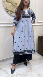 Grey Pure Muslin black embroidery