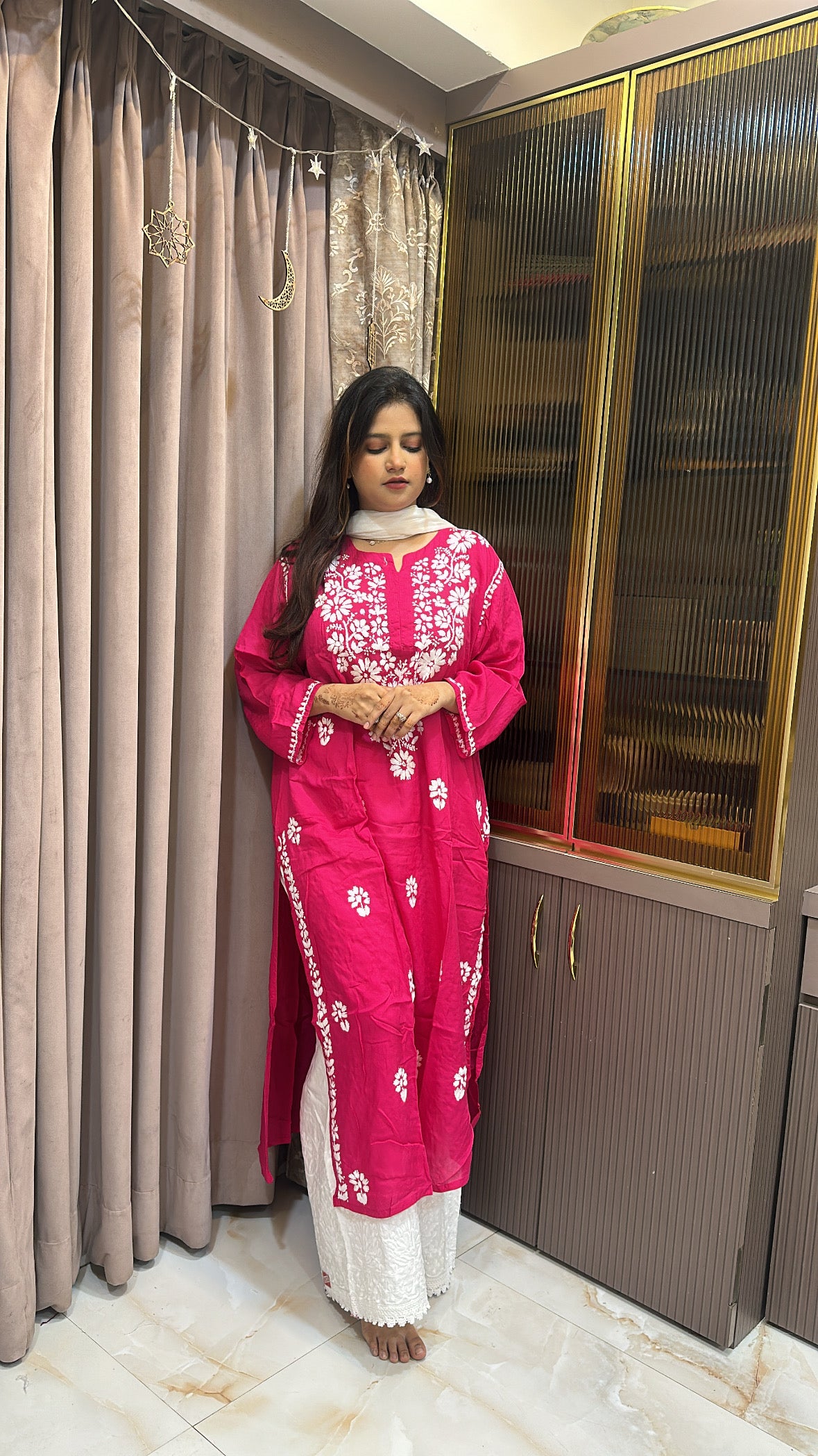 Hot pink Basics Plus size kurti