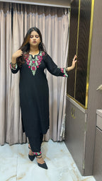 Rayon black with Hot Pink cross sleeves plazo set