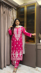 Hot Pink Modal lucknowi Plazo Set