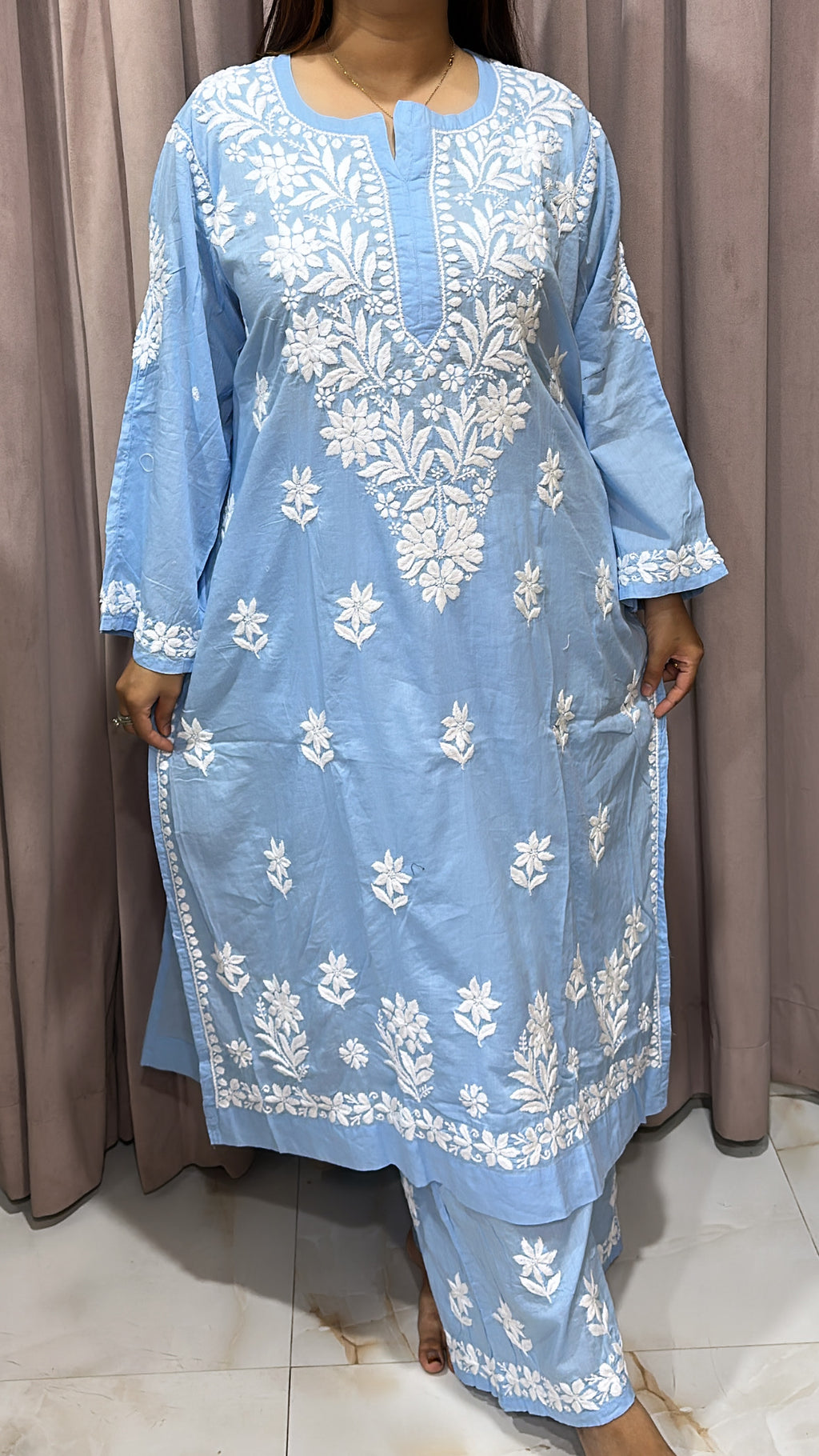 Pure mul mul fabric Lucknowi plazo set