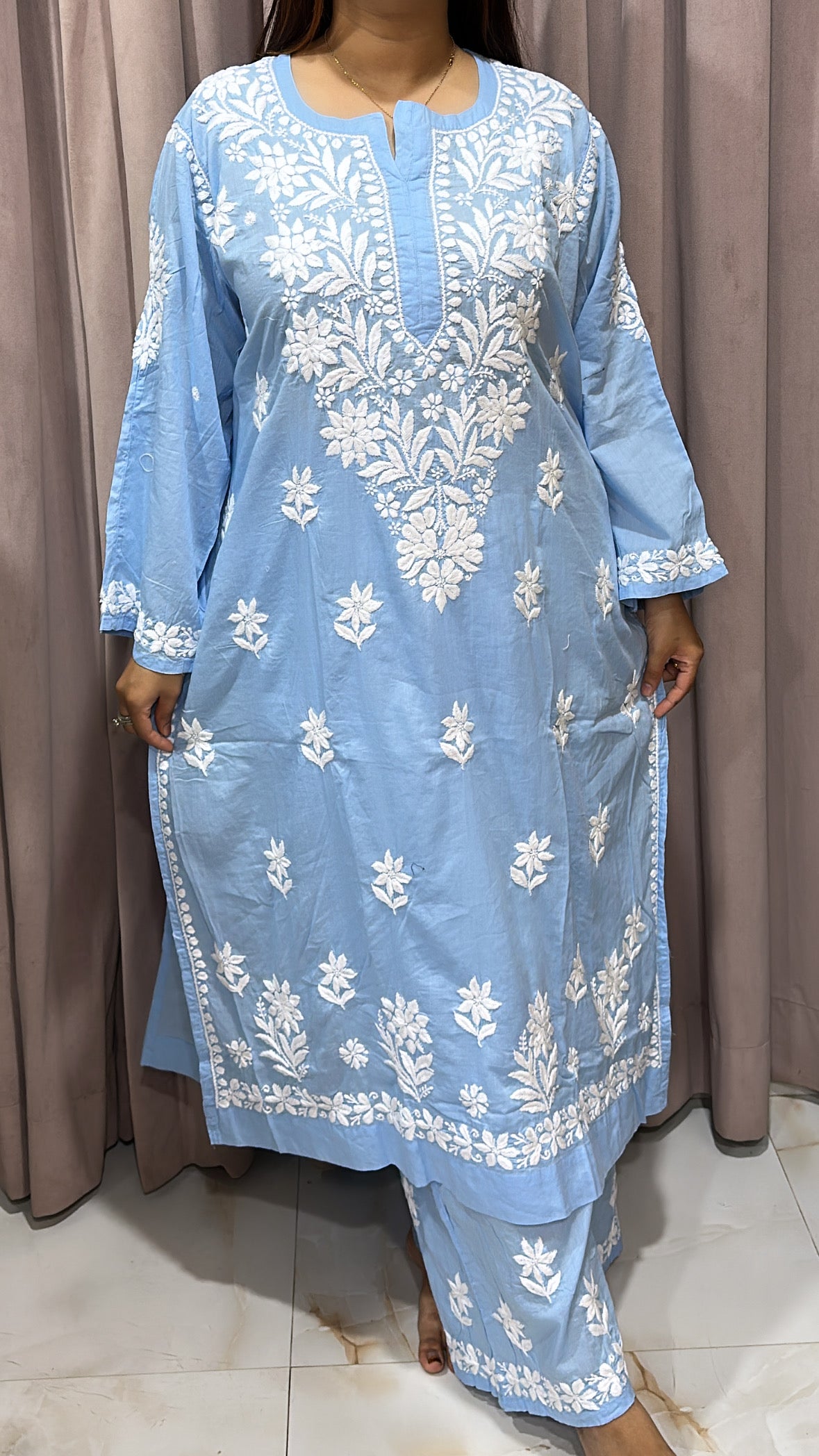 Pure mul mul fabric Lucknowi plazo set