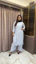 Ice blue Pure crepe cut work set