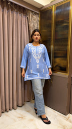 #2014 Indigo Pure Rayon Lucknowi Short Top