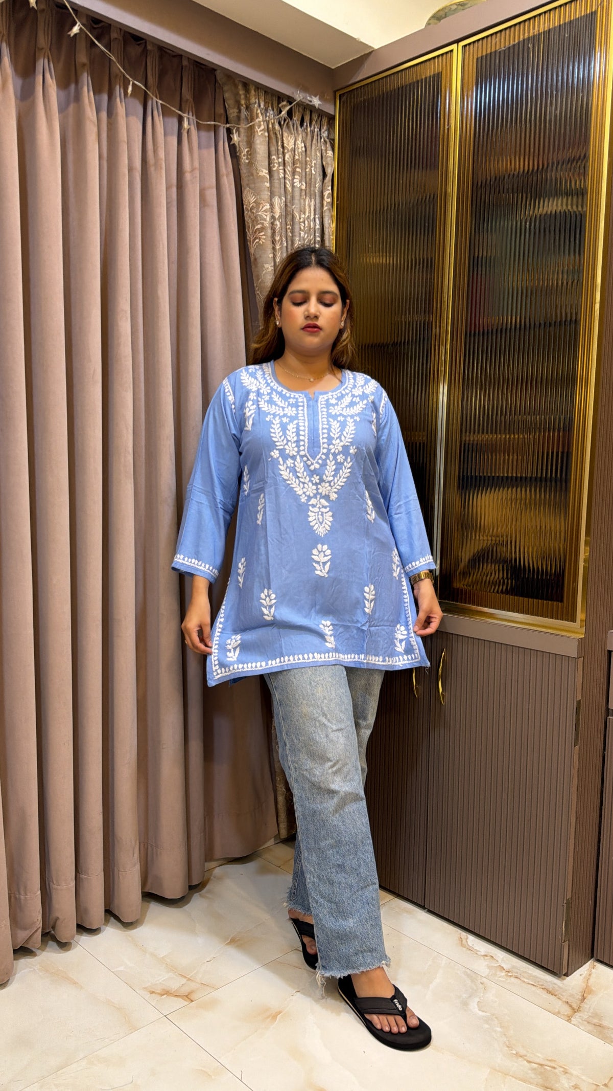 #2014 Indigo Pure Rayon Lucknowi Short Top
