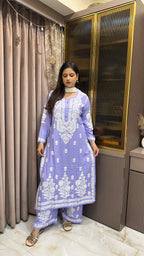 Lavender Blue Modal lucknowi Plazo Set