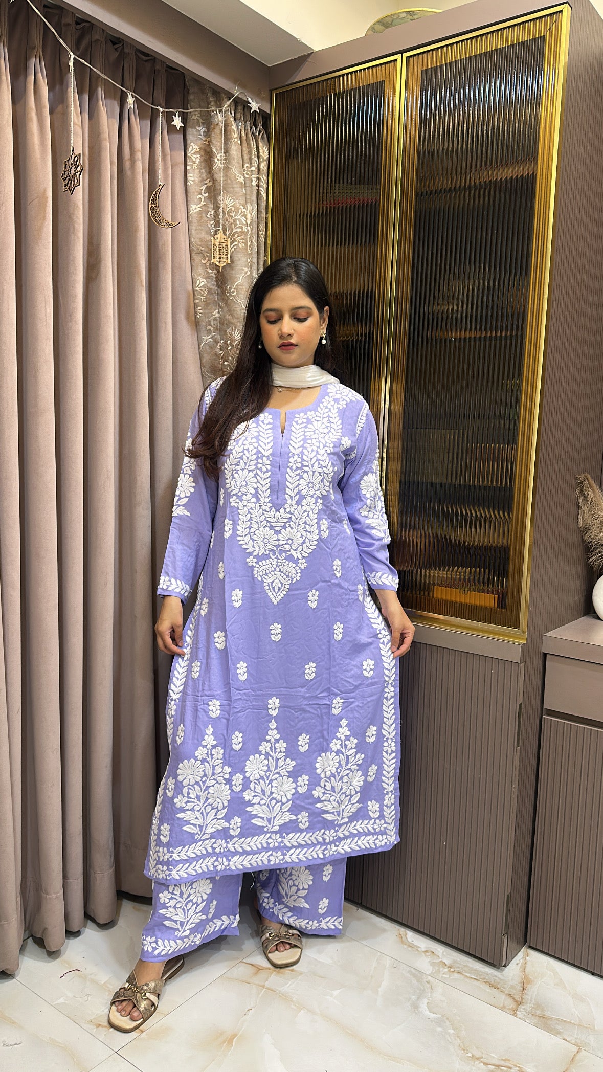 Lavender Blue Modal lucknowi Plazo Set