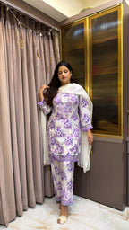 Lavender pink Poly Crepe Printed Co ord Set