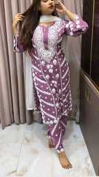 Lavender Pure modal lucknowi cut work sets