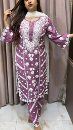 Lavender Pure modal lucknowi cut work sets