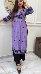 Purple Pure Muslin black embroidery