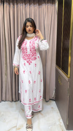 White with Light pink colour plazo set