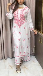 White with Light pink colour plazo set