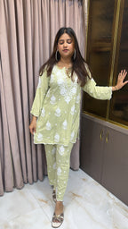 Light green Cut work co-ord set