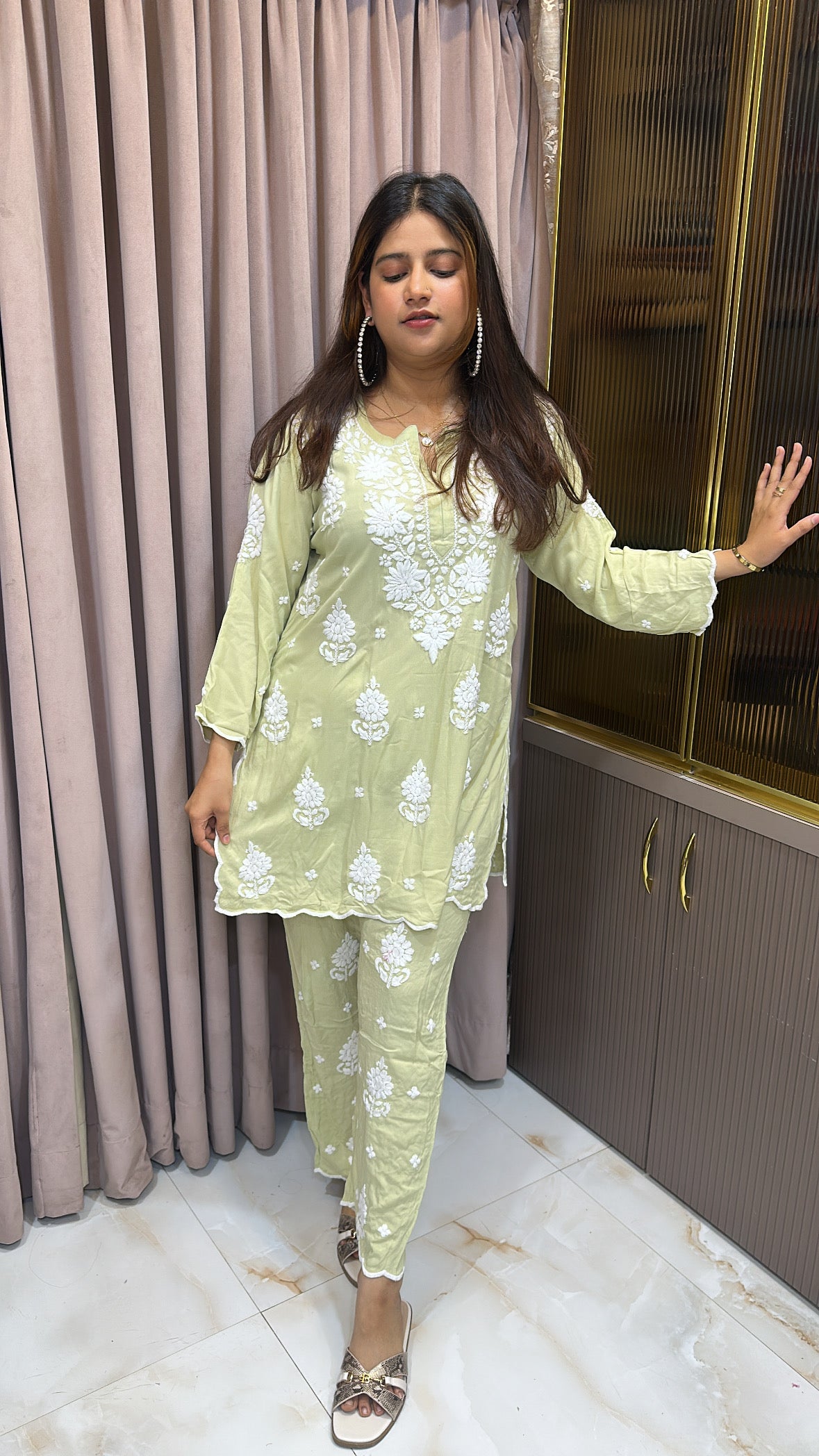 Light green Cut work co-ord set