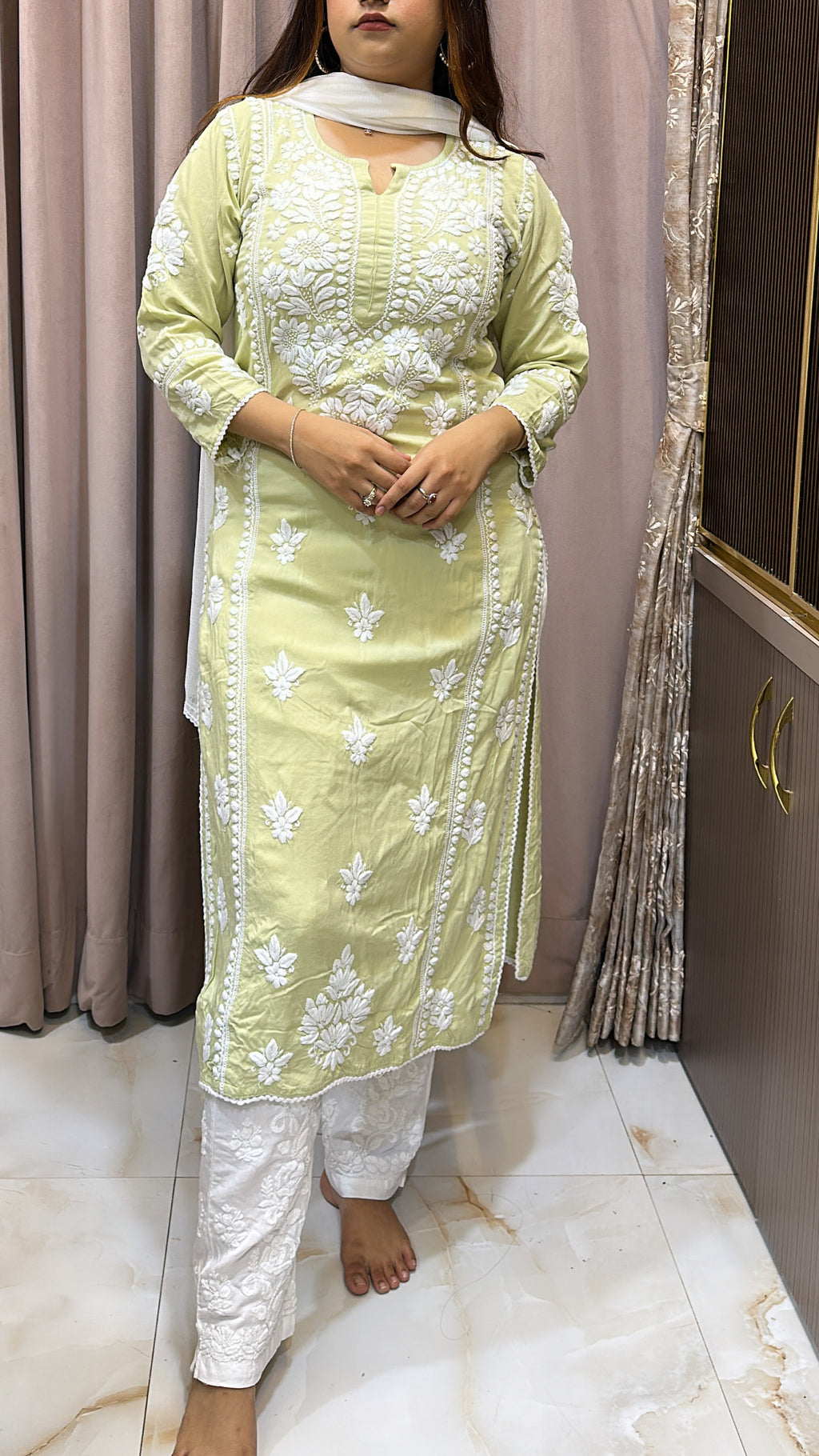 Light green Pure modal lucknowi kurti