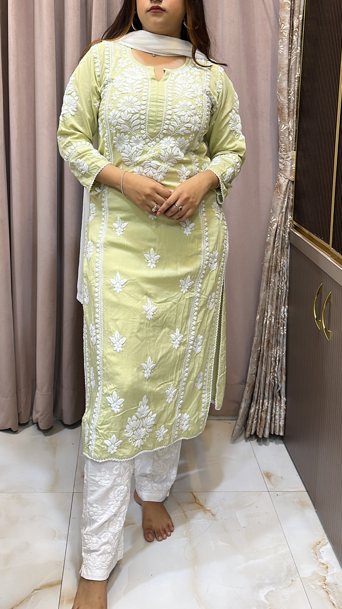 Light green Pure modal lucknowi kurti
