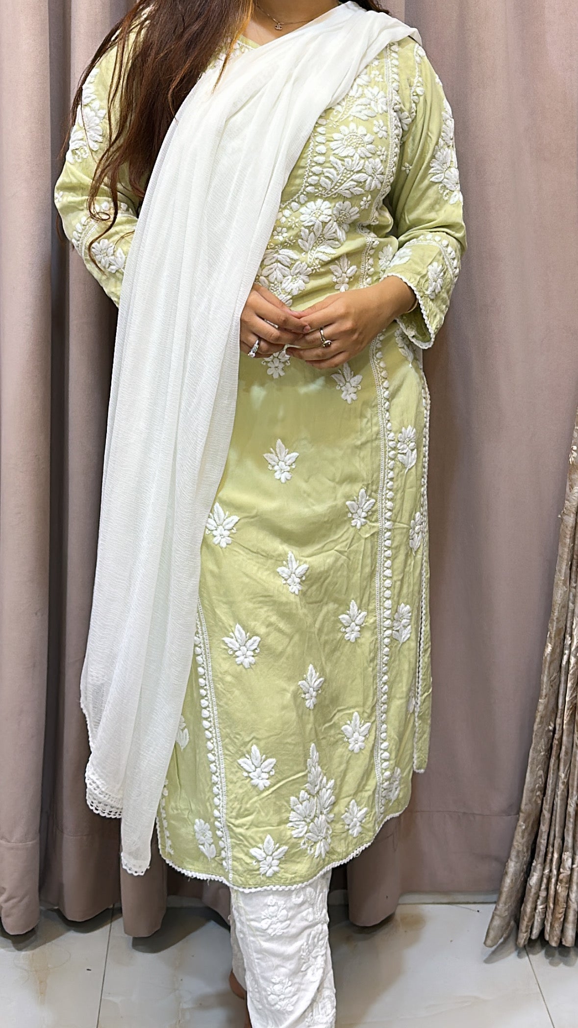 Light green Pure modal lucknowi kurti