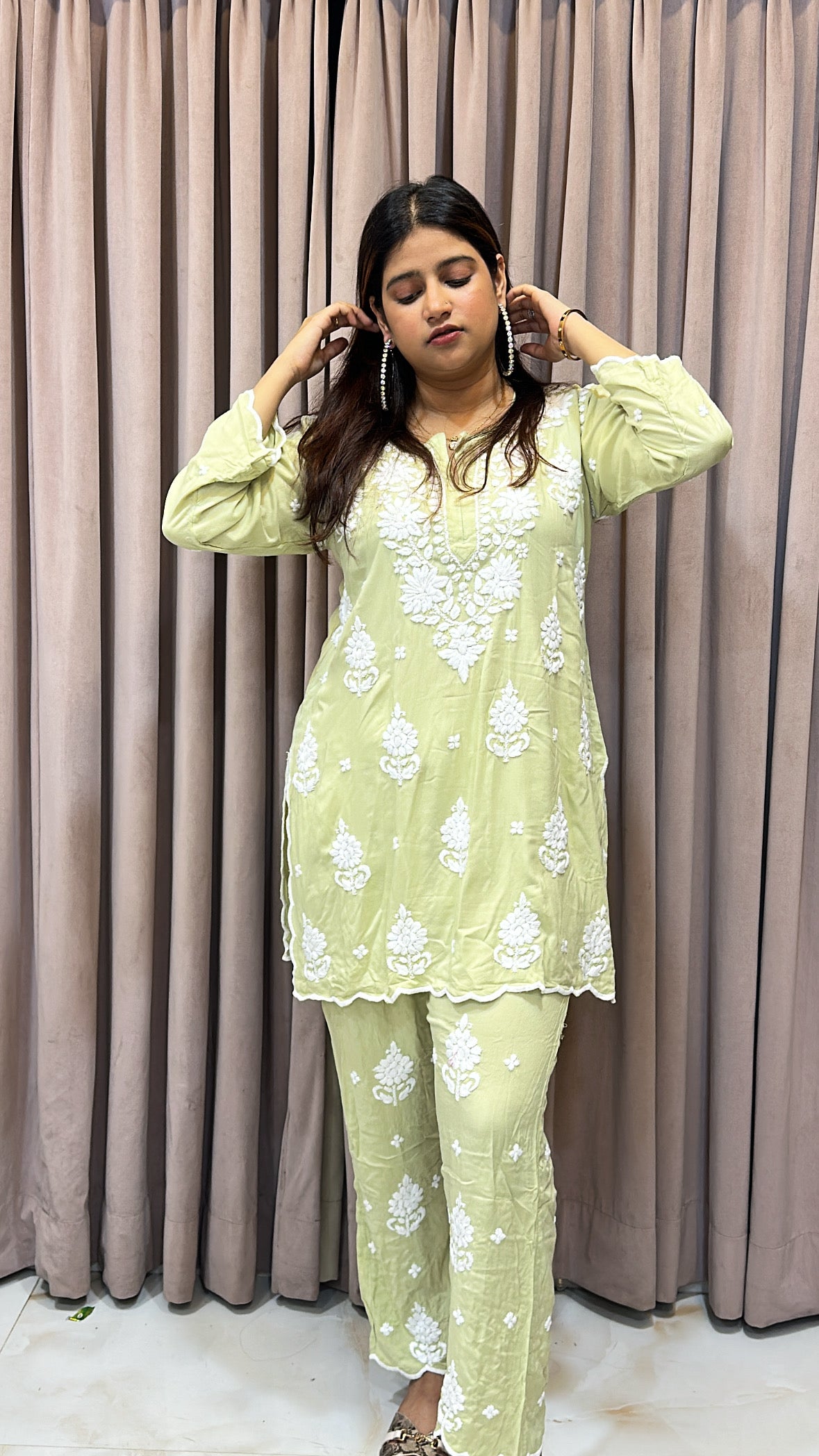 Light green Cut work co-ord set