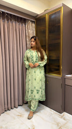 #2018 Light Green Organza Crepe Plazo Set
