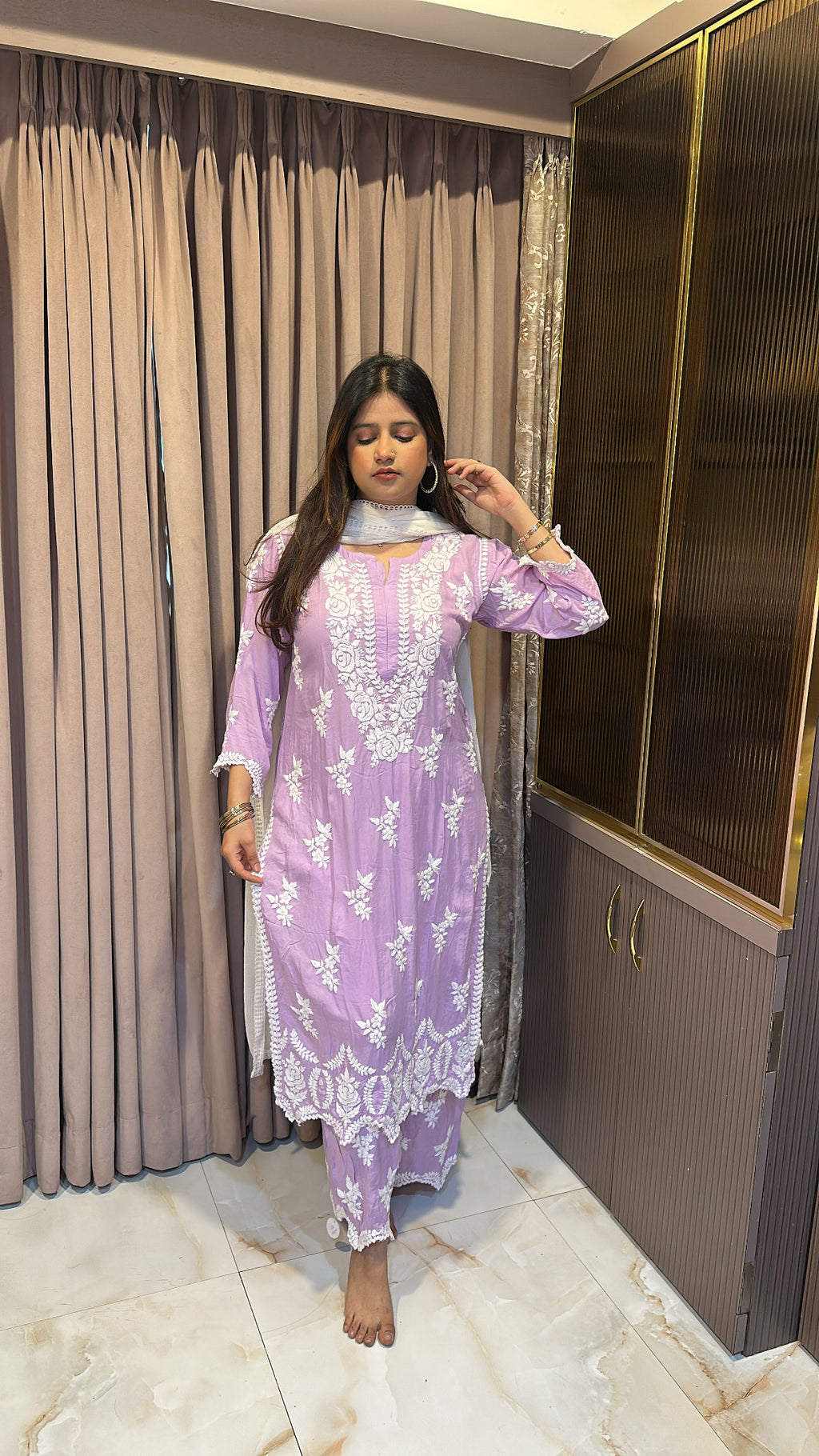 Lilac lucknowi cut work sets