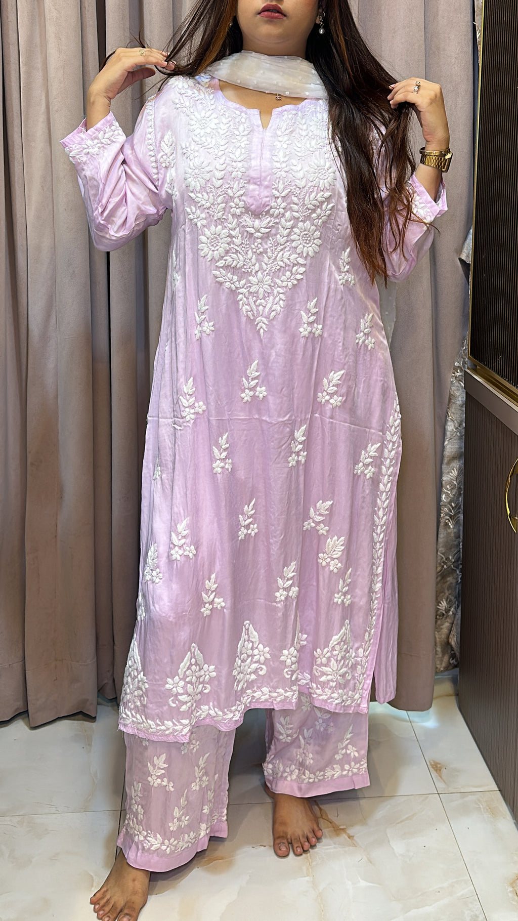 Modal Satin Lucknowi Plazo set