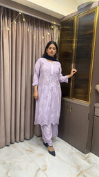 Lilac Pure crepe cut work set