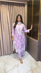 Lilac lucknowi cut work sets