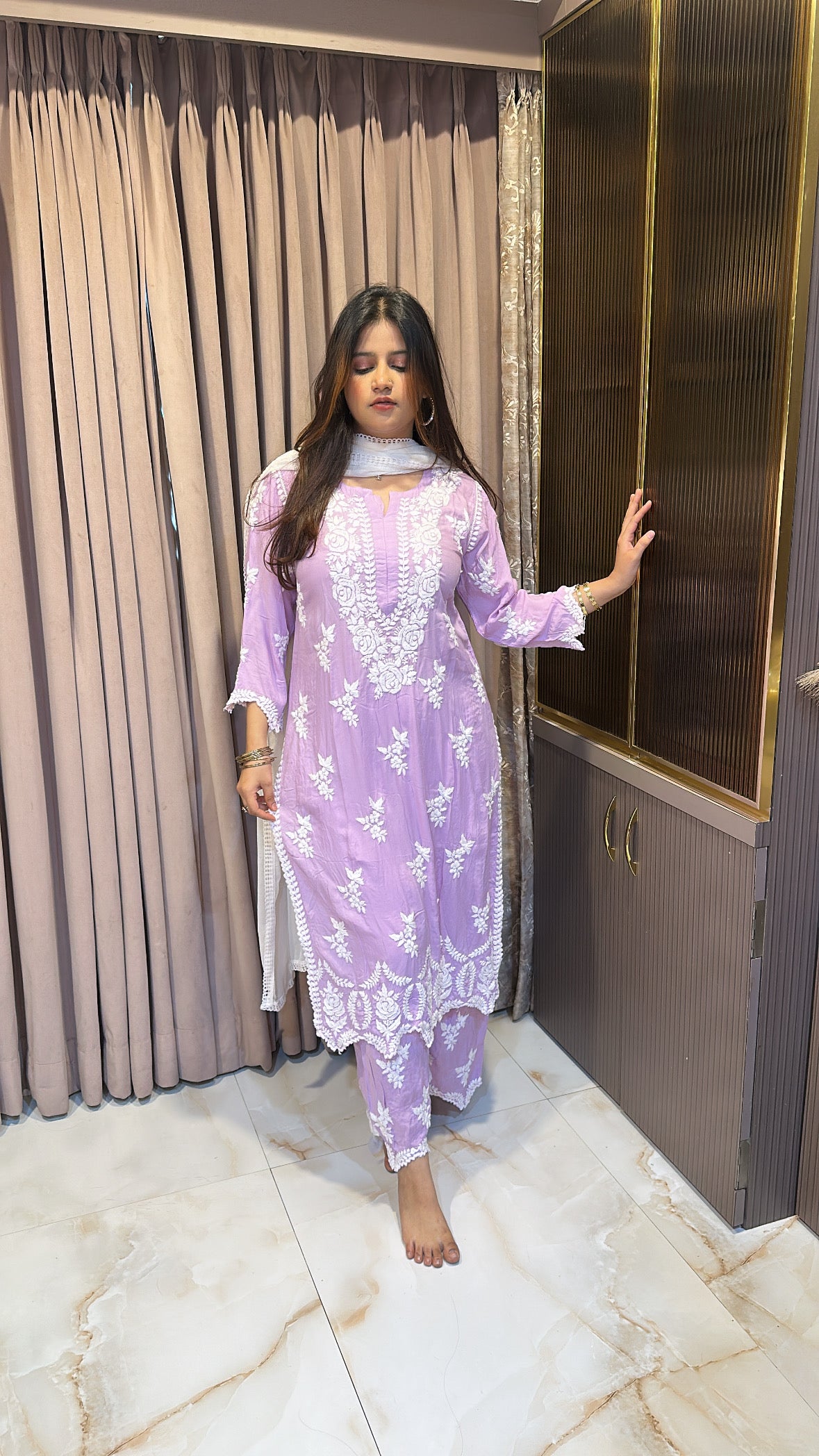 Lilac lucknowi cut work sets