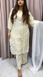 Lemon yellow Pure modal lucknowi cut work sets