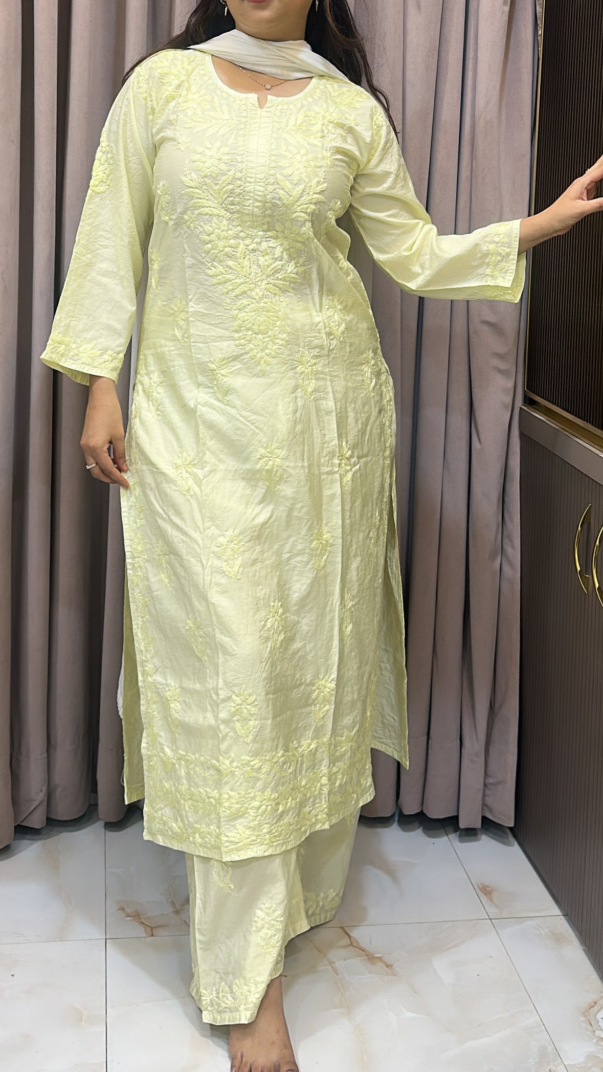 Lime  muslin self coloured set