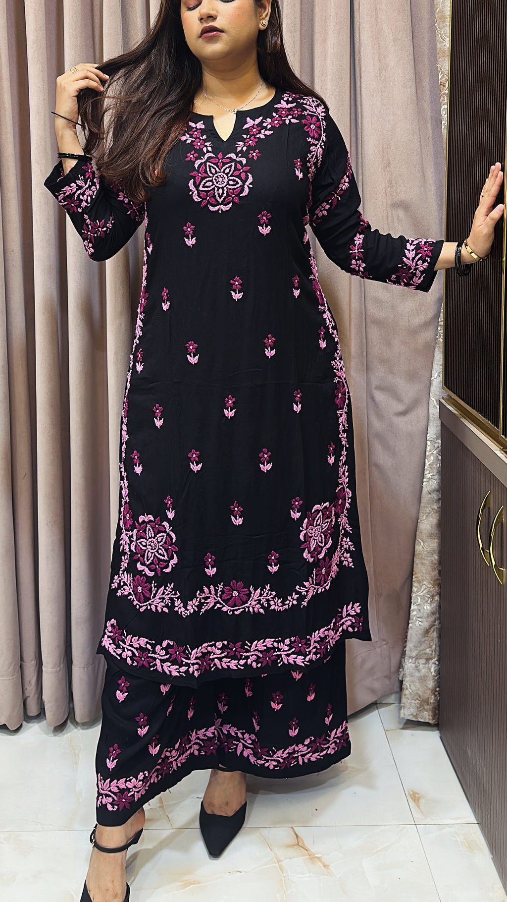 Black with Magenta coloured plazo set