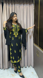 Mango coloured Rose black  plazo set