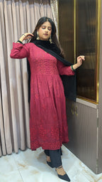 Maroon Crepe Mukesh work  Aline gown