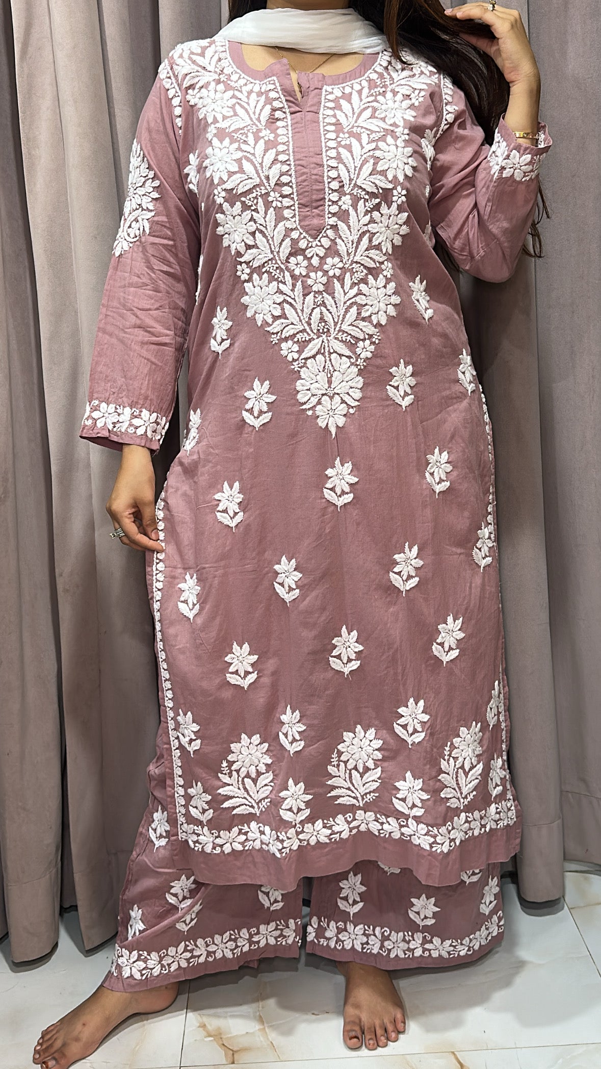 Pure mul mul fabric Lucknowi plazo set