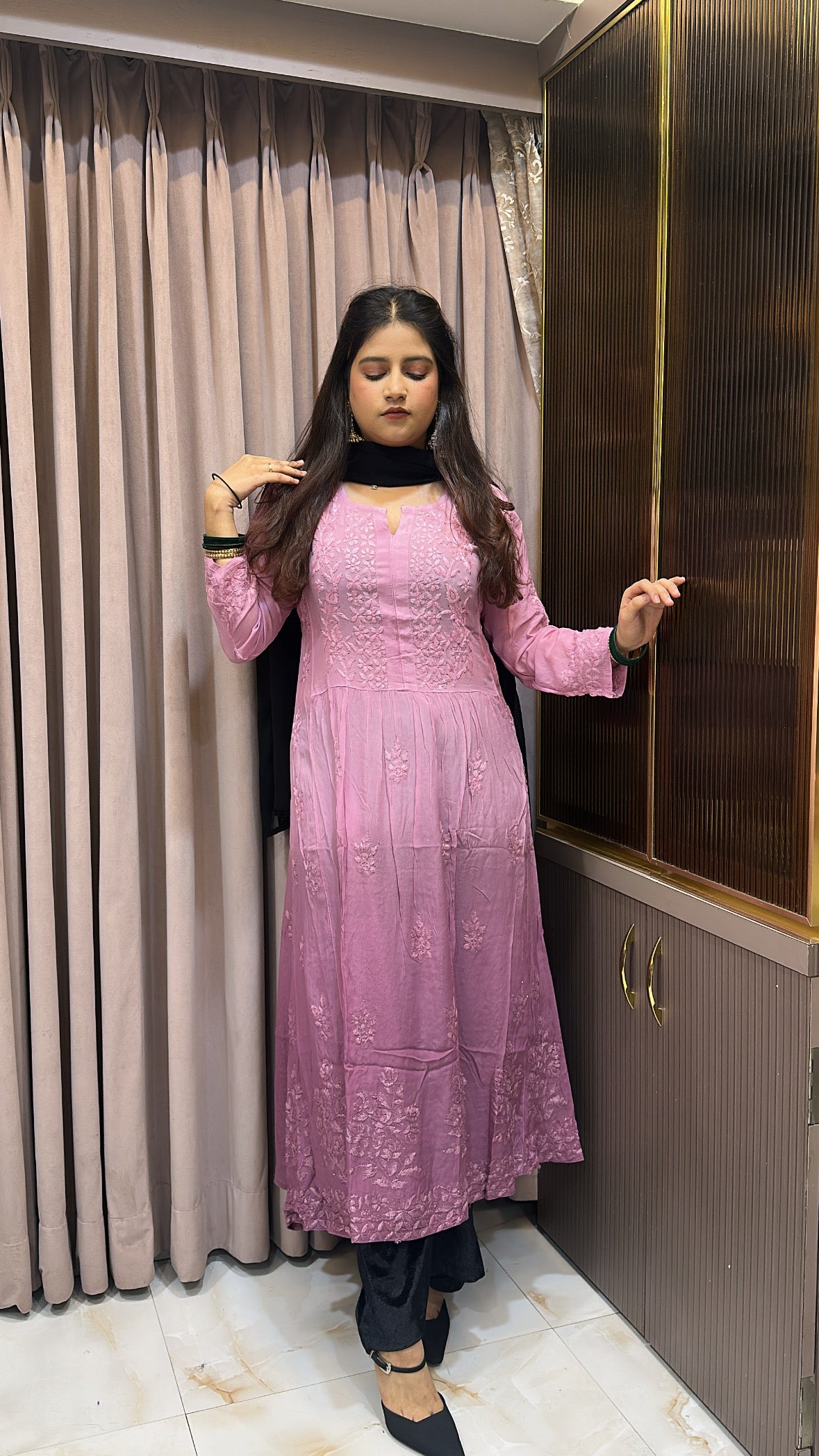 Mauve Crepe Mukesh work  Aline gown