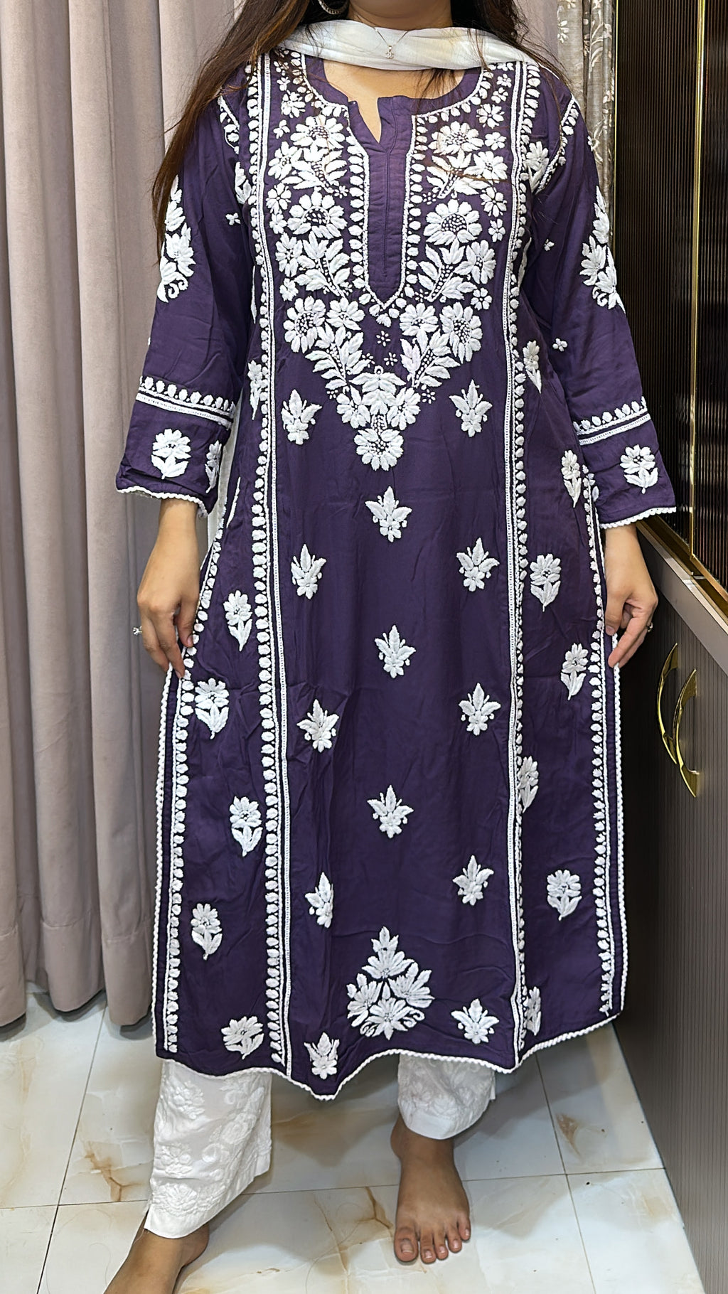 Mauve Pure modal lucknowi kurti